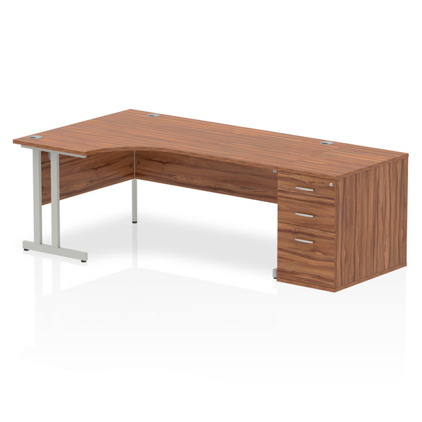 Dynamic Impulse 1800Mm Left Crescent Desk Walnut Top Silver Cantilever Leg Works I000567