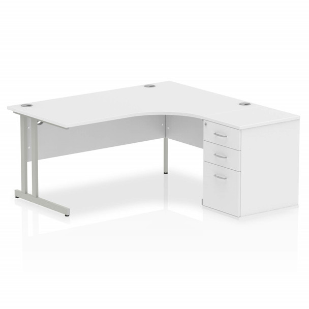 Dynamic Impulse 1600Mm Right Crescent Desk White Top Silver Cantilever Leg Works I000550