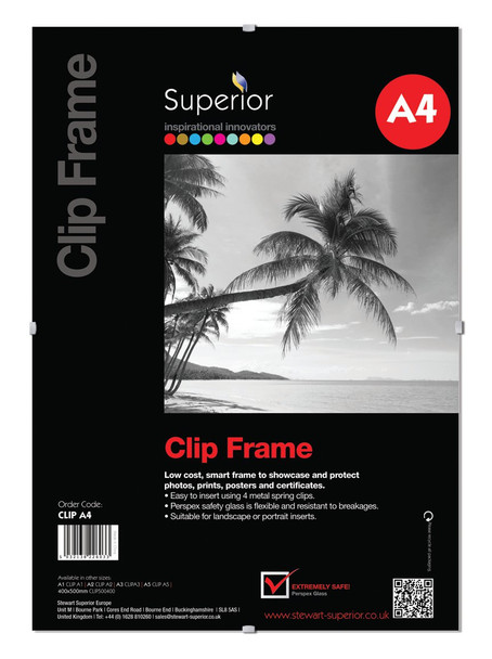 Seco A4 Perspex Safety Glass Clip Frame - CLIPA4 CLIPA4