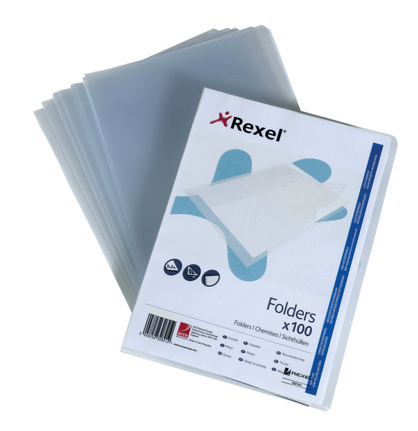 Rexel Superfine Folders Polypropylene A4 110 Micron Clear Pack 100 12175 12175