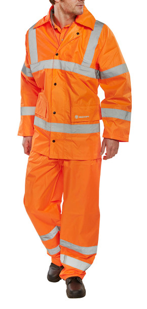 Beeswift Hi-Vis Lightweight Waterproof Suit Orange Size XL TS8ORXL