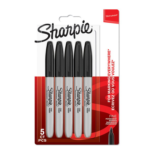 Sharpie Permanent Fine Marker Black Pack 5 - 1986051 1986051