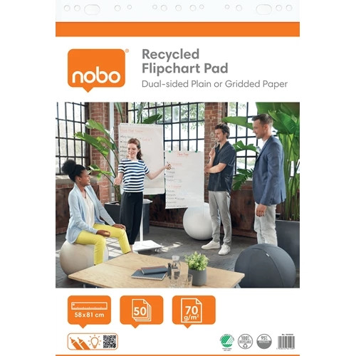Nobo Recycled Flipchart Pad 58x81cm Dual-Sided Plain or Gridded Paper 50 Sheet 7 1915659
