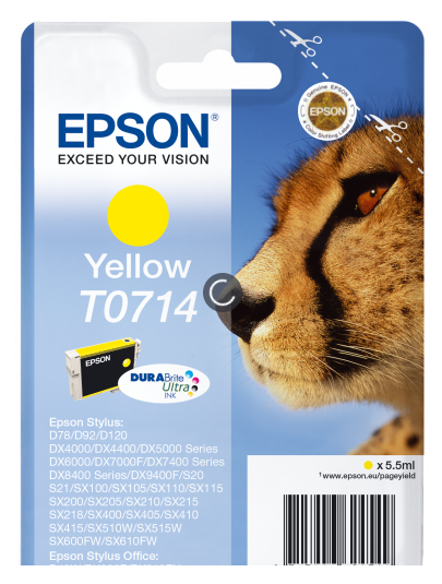 Epson T0714 Cheetah Yellow Standard Capacity Ink Cartridge 6Ml - C13T07144012 C13T07144012