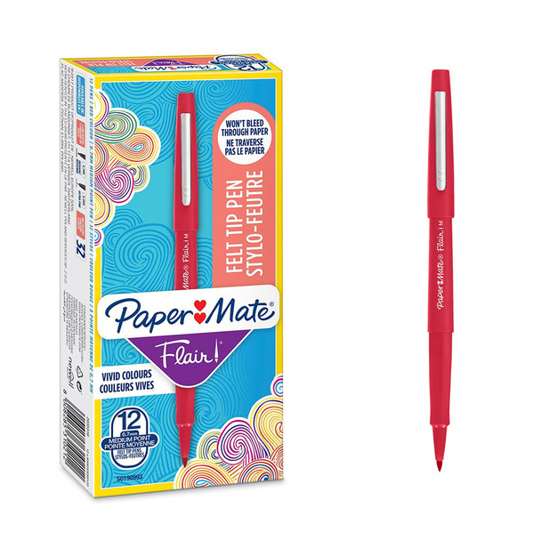 Paper Mate Flair Fibre Tip Pen Medium Point 0.7Mm Red Pack 12 S0190993 S0190993