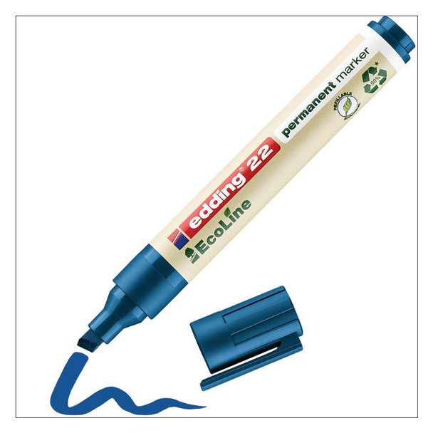 Edding 22 Ecoline Permanent Marker Chisel Tip 1-5Mm Line Blue Pack 10 4-22003