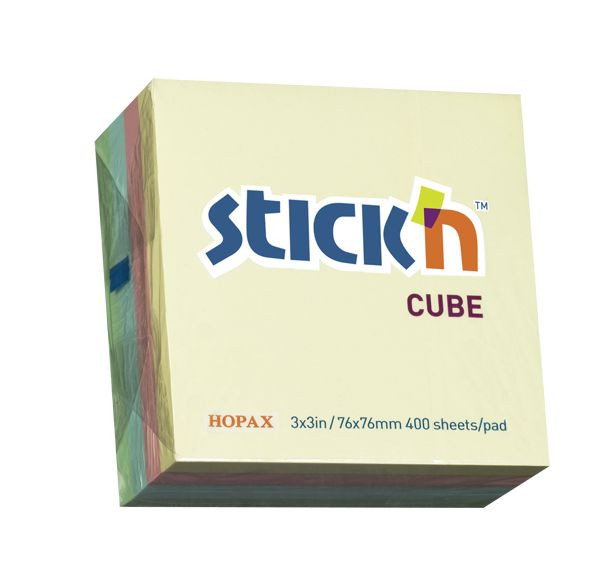 Valuex Stickn Notes Cube 76X76mm 400 Sheets Pastel Colours 21013 21013