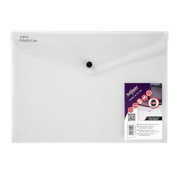 Snopake Lite Polyfile Wallet File Polypropylene A4 Clear Pack 5 15412