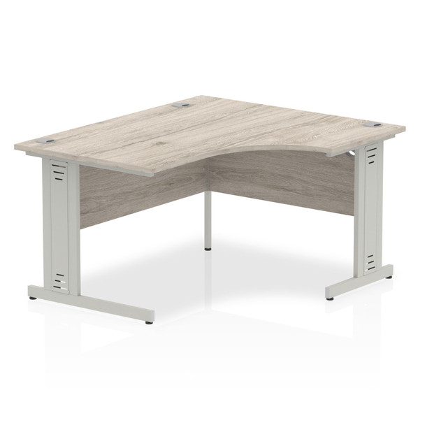 Dynamic Impulse 1400Mm Right Crescent Desk Grey Oak Top Silver Cable Managed Leg I003849