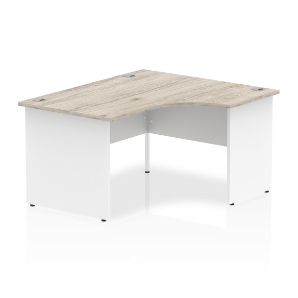 Dynamic Impulse 1400Mm Right Crescent Desk Grey Oak Top White Panel End Leg I003 I003884