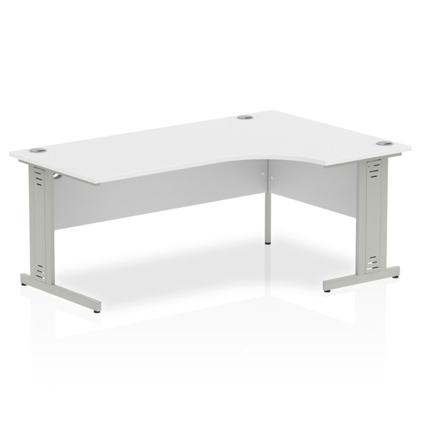Dynamic Impulse 1800Mm Right Crescent Desk White Top Silver Cable Managed Leg I0 I000494