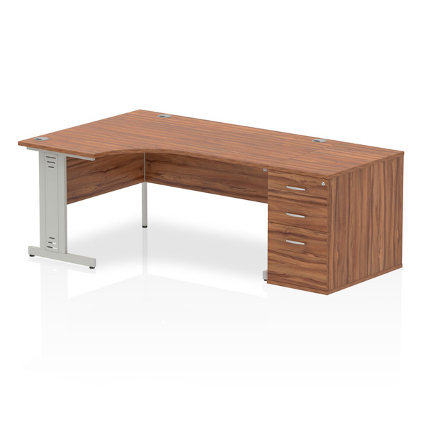 Dynamic Impulse 1600Mm Left Crescent Desk Walnut Top Silver Cable Managed Leg Wo I000659