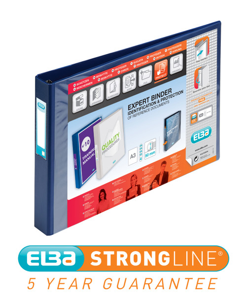Elba Vision Ring Binder Pvc 4 D-Ring A3 30Mm Rings Landscape Blue 100082460 100082460