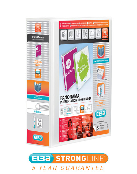Elba Panorama Presentation Ring Binder Polypropylene 2 D-Ring A4 65Mm Rings Whit 400008048