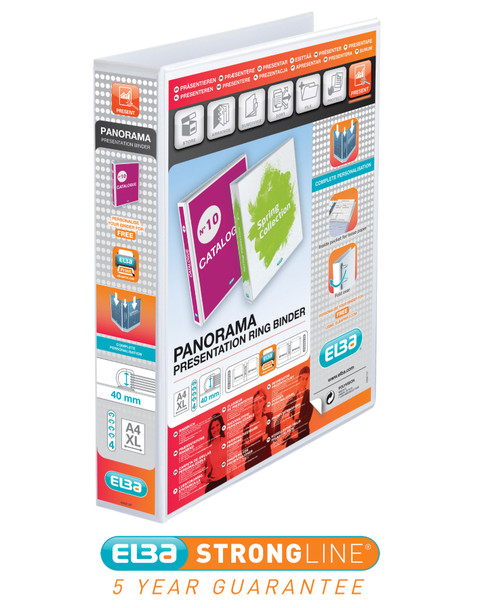 Elba Panorama Presentation Ring Binder Polypropylene 4 D-Ring A4 40Mm Rings Whit 400001300