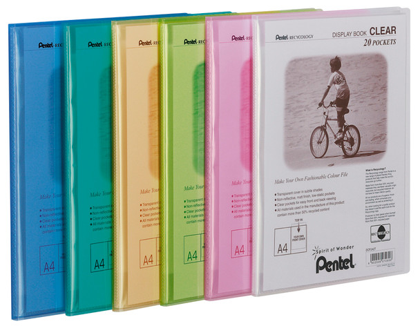 Pentel Recycology A4 Display Book Clear 30 Pocket Green Pack 10 DCF243D