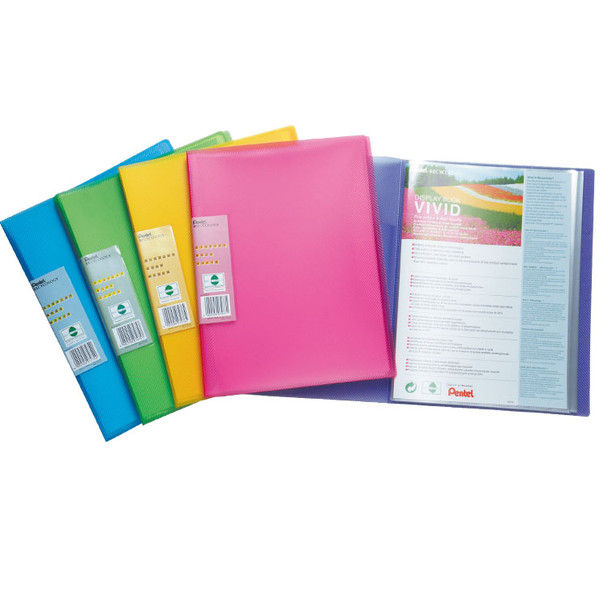 Pentel Recycology A4 Vivid Display Book 30 Pocket Assorted Colours Pack 5 DCF343/MIX