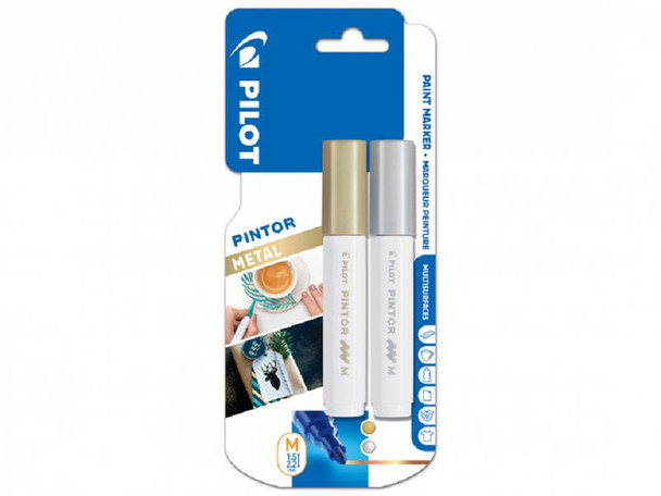 Pilot Pintor Medium Bullet Tip Paint Marker 4.5Mm Gold And Silver Colours Pack 2 3131910517696