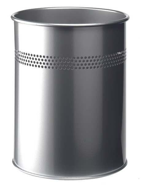 Durable Waste Bin Metal Round Perforated 15 Litre 30Mm Silver 330023 330023