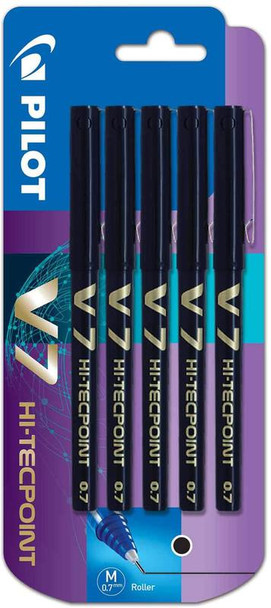 Pilot V7 Hi-Tecpoint Liquid Ink Rollerball Pen 0.7Mm Tip 0.5Mm Line Black Pack 5 3131910546153