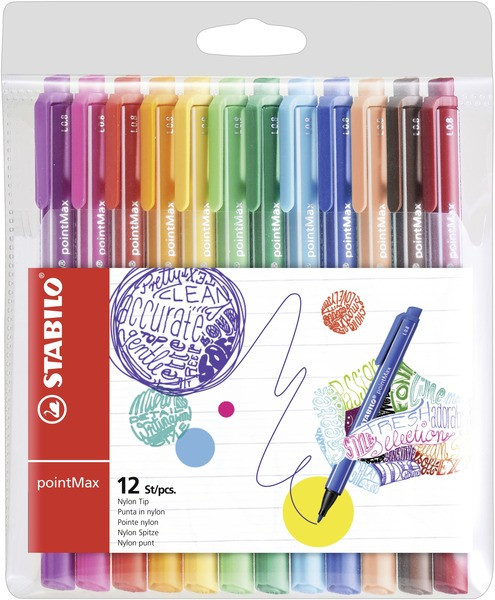 Stabilo Pointmax Fibre Tip Pen 0.8Mm Line Assorted Colours Wallet 12 488/12-01
