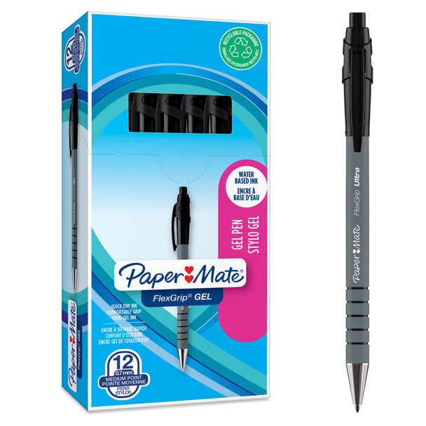 Paper Mate Flexgrip Gel Rollerball Pen 0.7Mm Line Black Pack 12 2108217