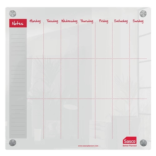 Sasco Semi Opaque Acrylic Mini Whiteboard Weekly Planner Mounted 450x450mm 24101 2410182