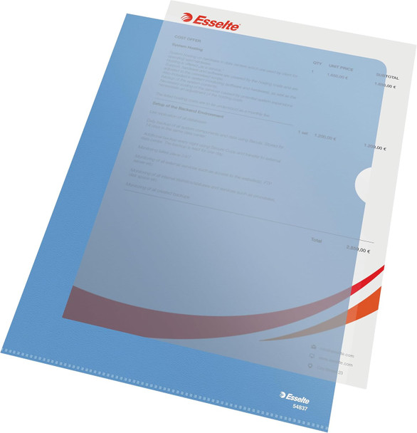 Esselte Premium Folder A4 Matt Finish Box of 100 Clear Blue 54837 54837