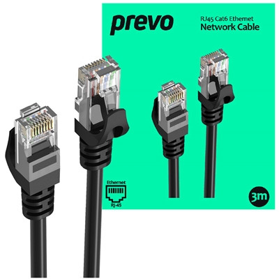 Prevo CAT6-BLK-3M Network Cable Rj45 M To Rj45 M Cat6 3M Black Oxygen Free Coppe CAT6-BLK-3M