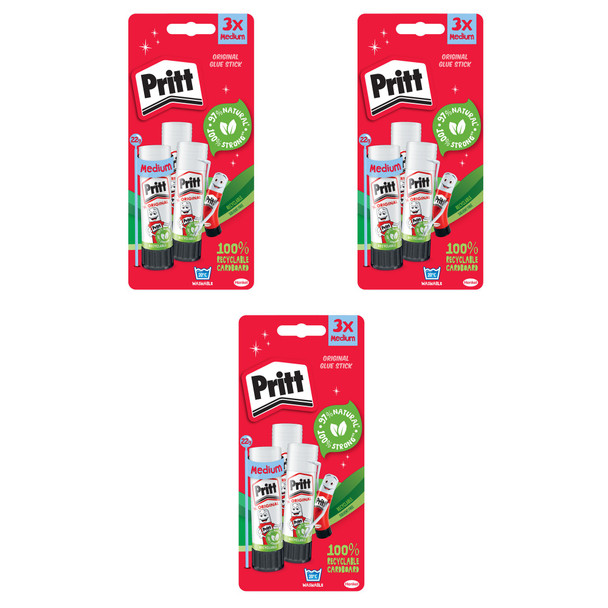Pritt Original Glue Stick Sustainable Long Lasting Strong Adhesive Solvent Free 2760891 x3