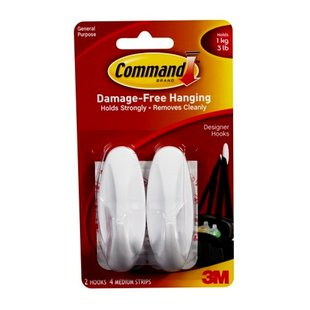 3M Command Adhesive Hook Medium Oval White Pack 2 17081 7100117769