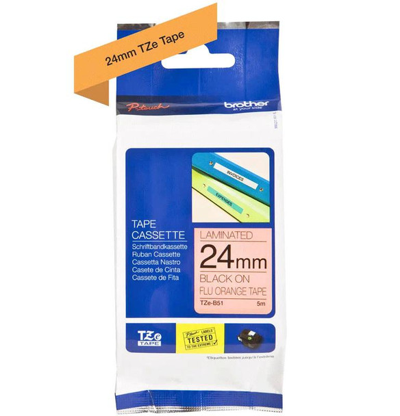 Brother Black On Orange Ptouch Ribbon 24Mm X 5M - TZEB51 TZEB51