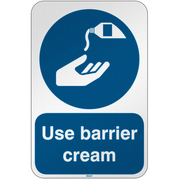 Brady M/M022/EN237/RFL-390X590-1 ISO Safety Sign - Use barrier M/M022/EN237/RFL-390X590-1