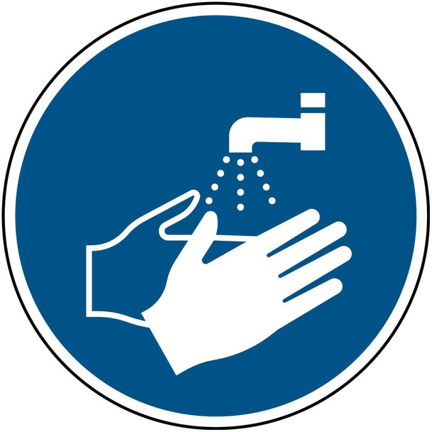Brady PIC M011-DIA 100-PE-CRD/1 ISO Safety Sign - Wash your PIC M011-DIA 100-PE-CRD/1