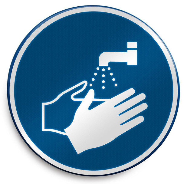 Brady M/M011/NT/RLFBD-DIA400-1 ISO Safety Sign - Wash your M/M011/NT/RLFBD-DIA400-1
