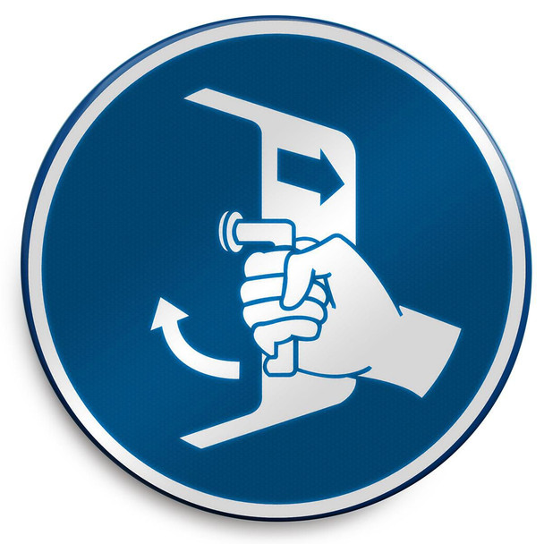 Brady M/M037/NT/RLFBD-DIA400-1 ISO Safety Sign - Close and M/M037/NT/RLFBD-DIA400-1