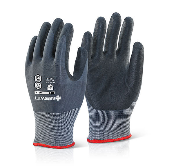 Beeswift Nitrile Pu Mix Coated Gloves Black/Grey Size L BF1L