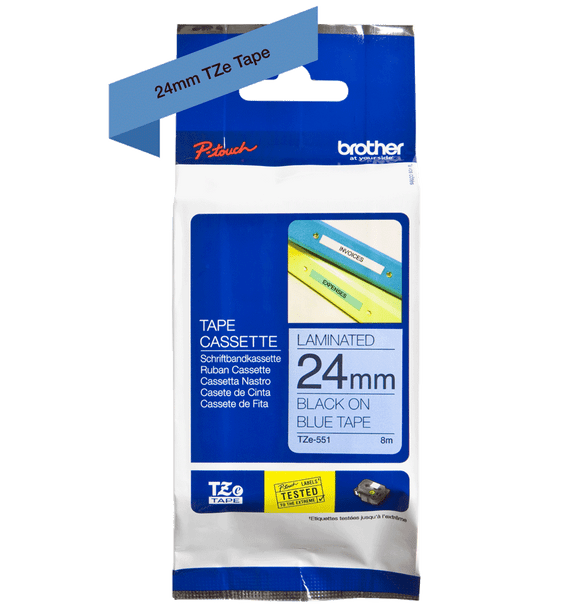 Brother Glossy Black On Blue Label Tape 24Mm X 8M - TZE551 TZE551