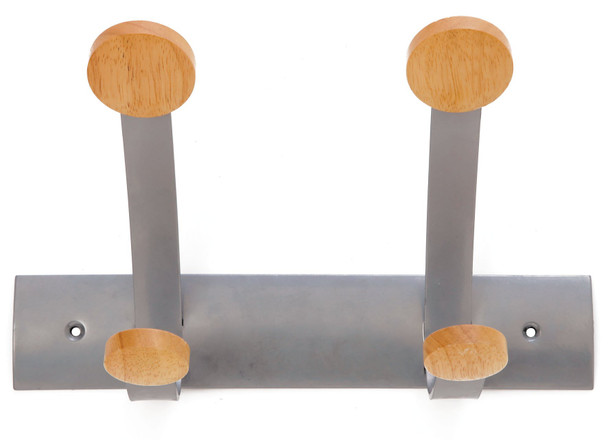 Alba Wall Coat Hook 2 Double Pegs Silver Grey/Light Wood - PMV2 PMV2