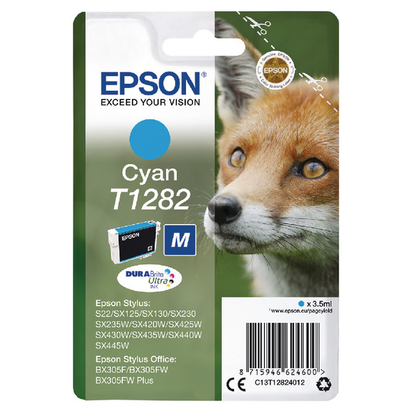 Epson T1282 Fox Cyan Standard Capacity Ink Cartridge 3.5Ml - C13T12824012 C13T12824012