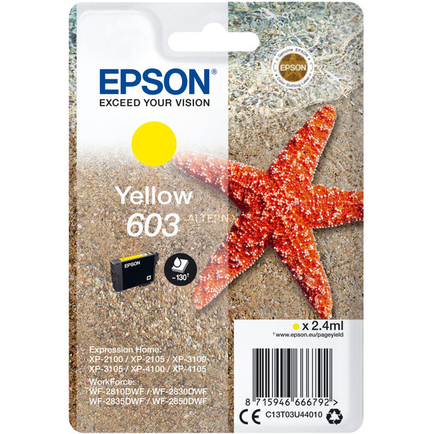Epson 603 Starfish Yellow Standard Capacity Ink Cartridge 2.4Ml - C13T03U44010 C13T03U44010