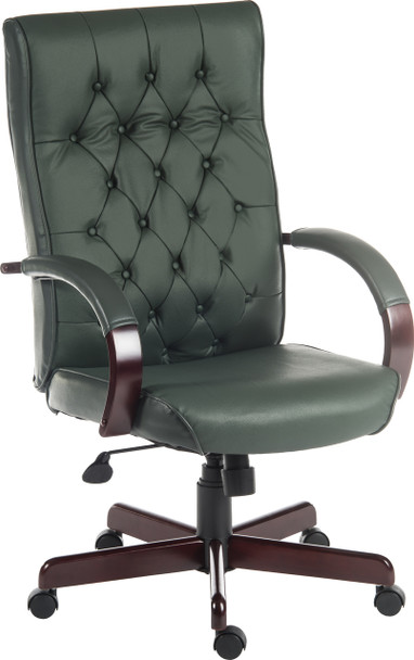 Warwick Antique Style Bonded Leather Faced Executive Office Chair Green B8501GR B8501GR