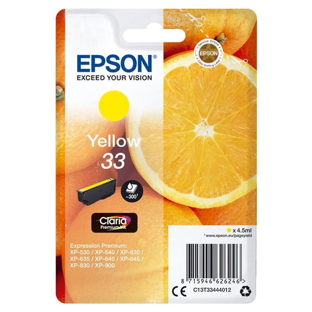 Epson Oranges Singlepack Yellow 33 Claria Premium Ink C13T33444012