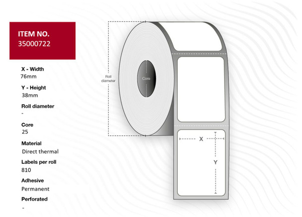 Capture 35000722-24ROLLS Label 76x38 - Core 25. White. 35000722-24ROLLS