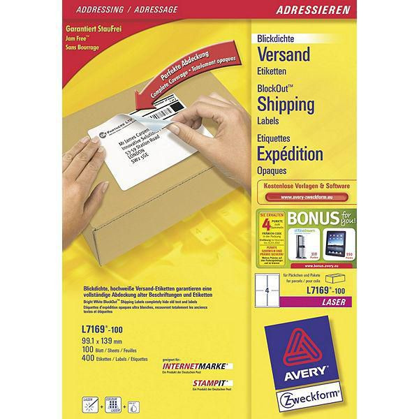 Avery L7169-100 Self-Adhesive Label White 400 L7169-100