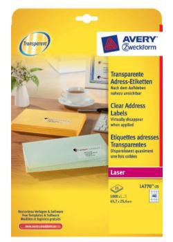Avery L4770-25 Printer Label Transparent L4770-25