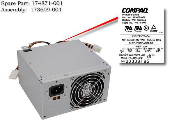 HP 174871-001-RFB POWER SUPPLY 145W 174871-001-RFB