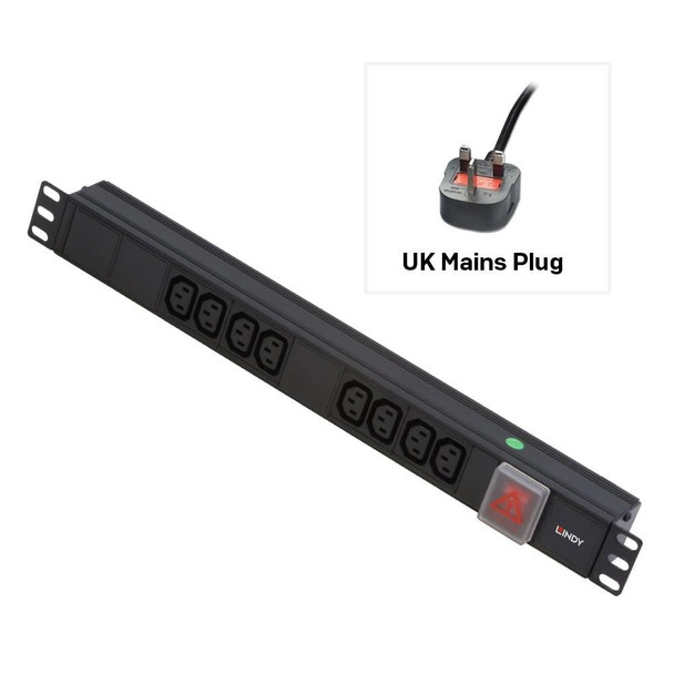 Lindy 29990 1U 8 Way IEC PDU 13A Plug to 29990