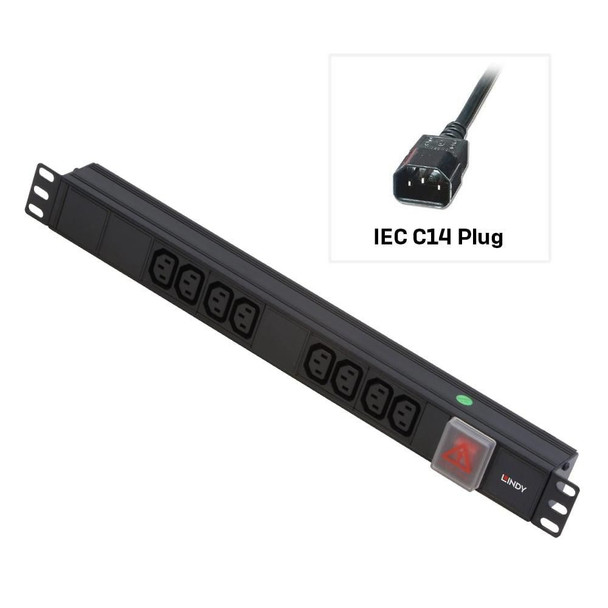 Lindy 29993 1U 8 Way IEC PDU IEC Plug to 29993