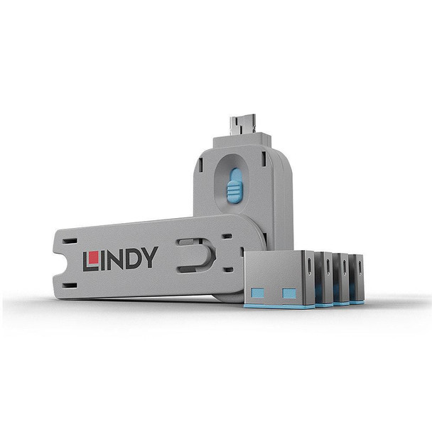 Lindy 40452 USB Port Blocker 4P Blue w/Key 40452